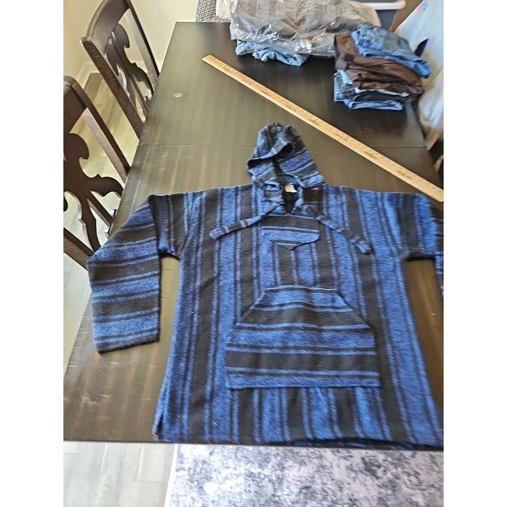 Mexican Baja Jerga Blanket Hoodie Unisex‎ XL Striped Poncho Drug Rug Molina